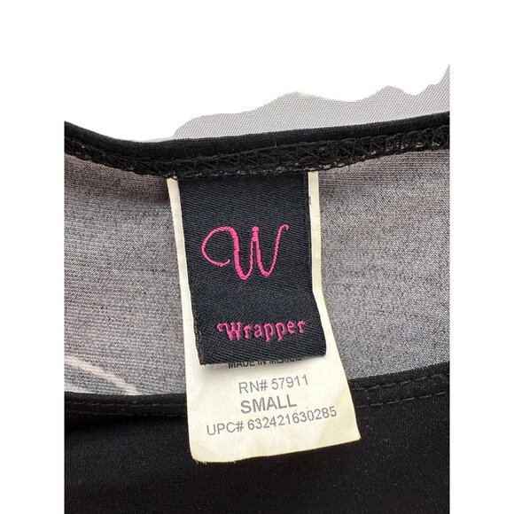 Wrapper Black Floral Tunic Top Size S Drawstring Hem Stretchy Casual Whimsygoth - Picture 3 of 6